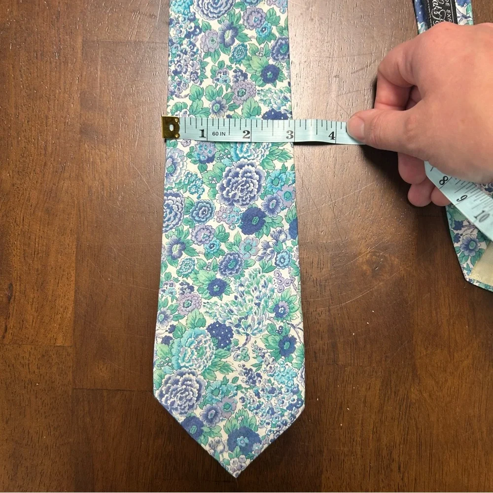 Liberty of London 100% Cotton Elysian Print Turquoise Blue Green Floral Neck Tie